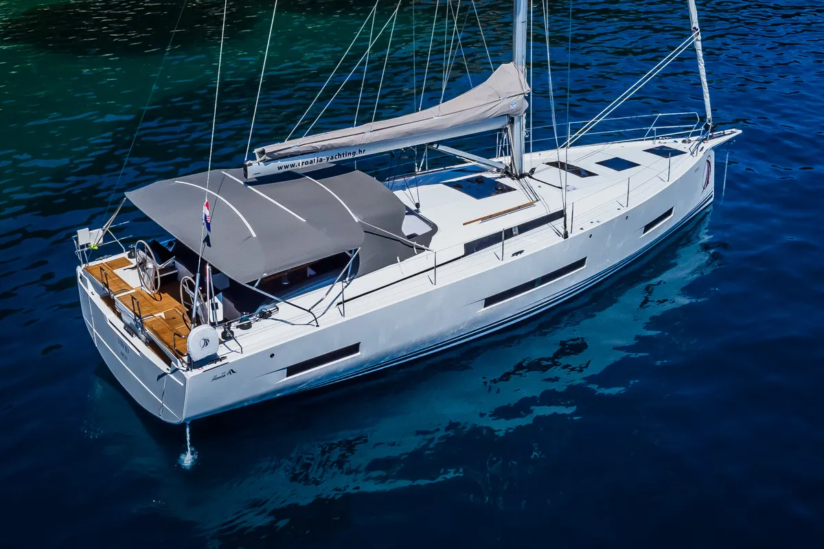Exterior view of Vivid, a Hanse 510 sailboat at Grad Kaštela, Croatia