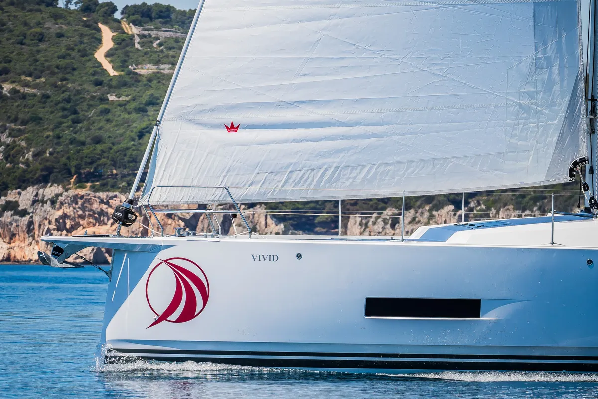 Exterior view of Vivid, a Hanse 510 sailboat at Grad Kaštela, Croatia