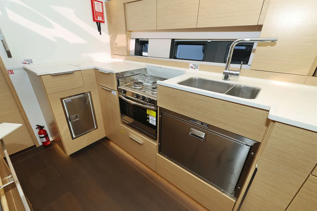 Galley of Vivid, a Hanse 510 sailboat at Grad Kaštela, Croatia