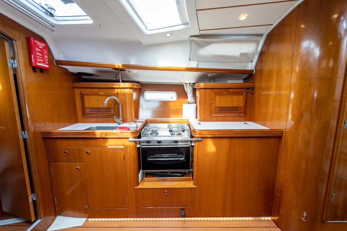 Galley of Aeolian Too, a Beneteau Oceanis 393 sailboat at Kavala, Greece