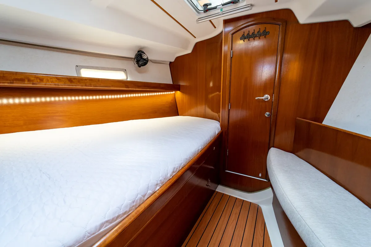 Cabin on Aeolian Too, a Beneteau Oceanis 393 sailboat at Kavala, Greece