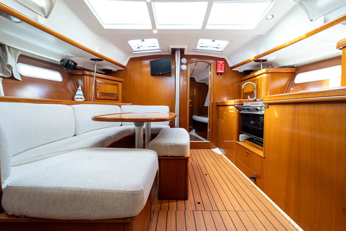 Salon of Aeolian Too, a Beneteau Oceanis 393 sailboat at Kavala, Greece