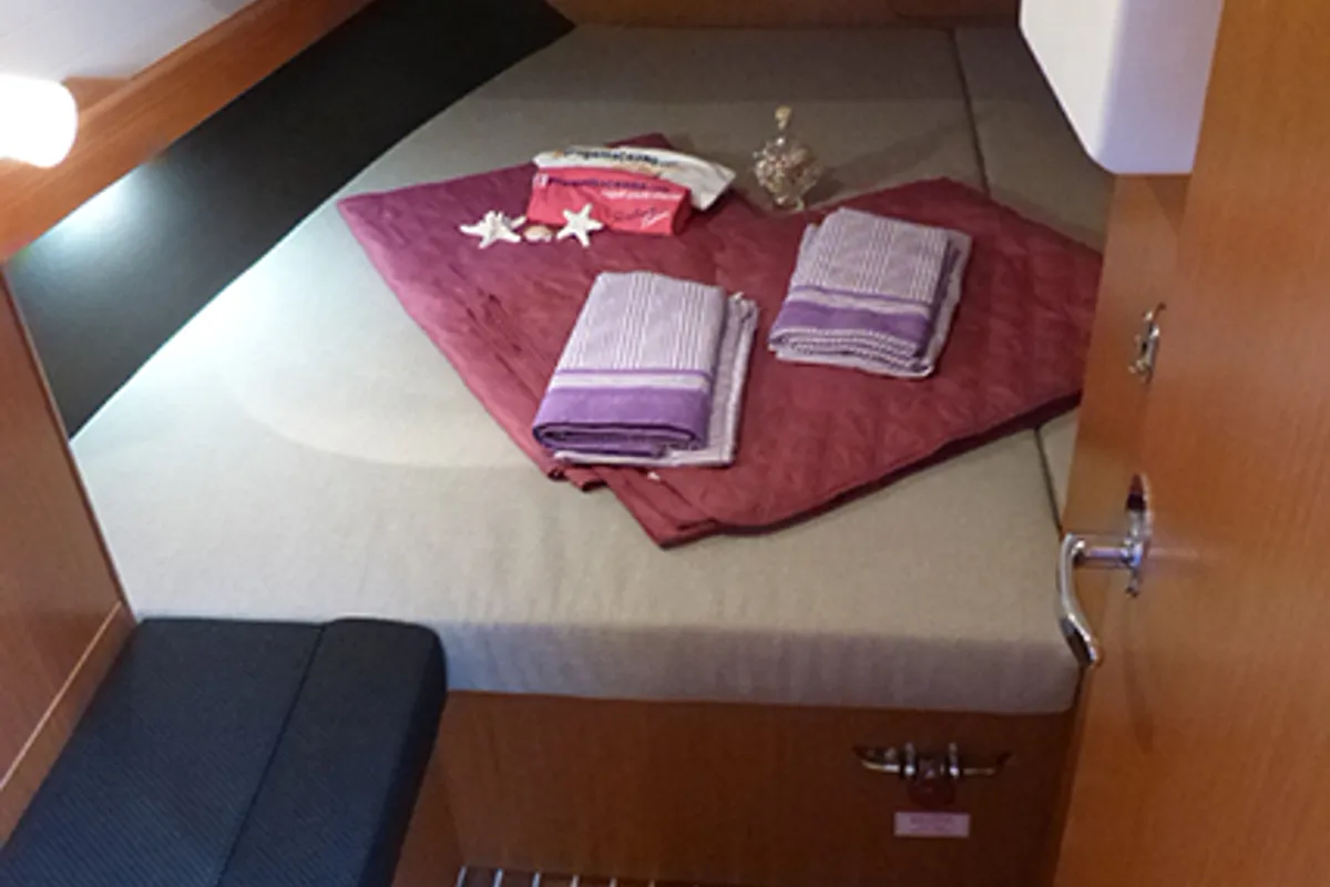 Cabin on Xenia, a Bavaria Cruiser 41 sailboat at Procida, Italy