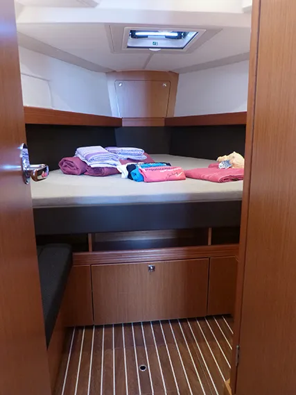 Cabin on Xenia, a Bavaria Cruiser 41 sailboat at Procida, Italy