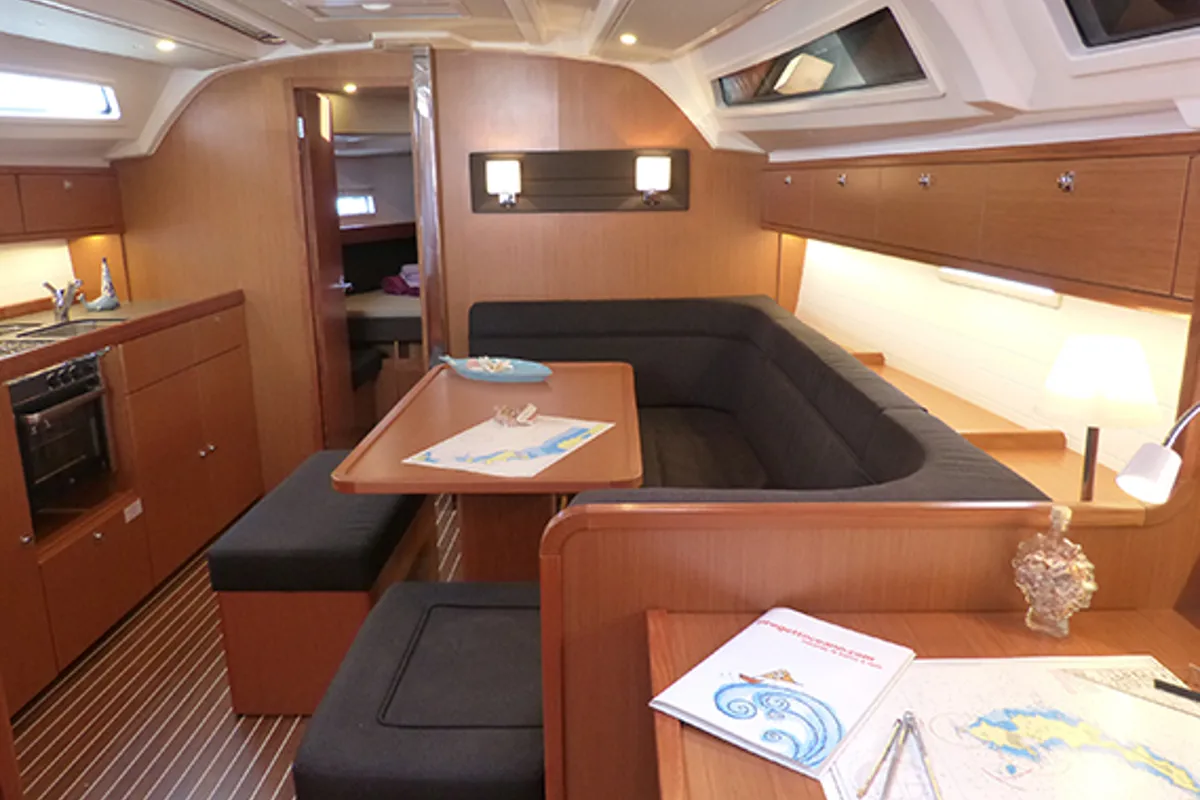 Salon of Xenia, a Bavaria Cruiser 41 sailboat at Procida, Italy