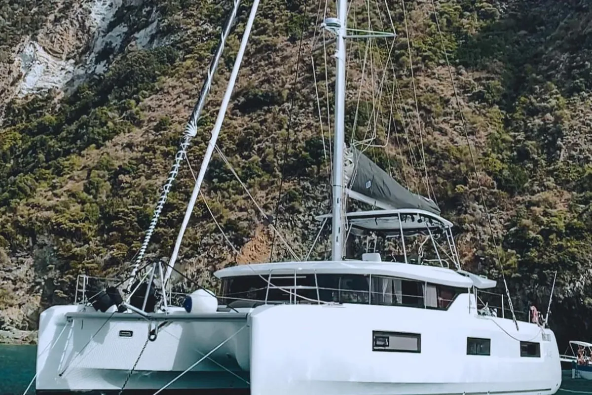 Exterior view of Lagoon 46, a catamaran at Nettuno, Italy