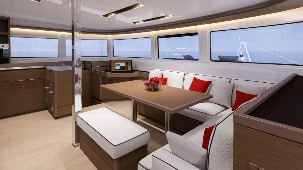 Salon of Lagoon 46, a catamaran at Nettuno, Italy