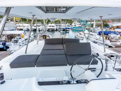 Cockpit of Lagoon 46, a catamaran at Nettuno, Italy