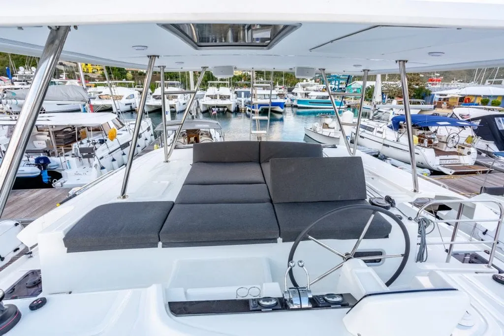 Cockpit of Lagoon 46, a catamaran at Nettuno, Italy