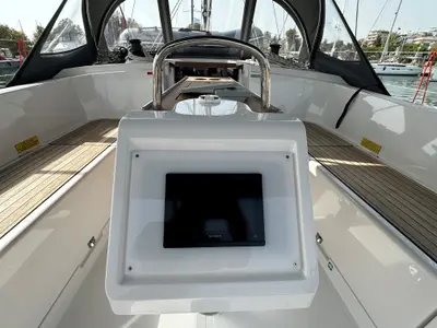 Cockpit of Melina, a Bavaria C38 sailboat at Athens, Greece