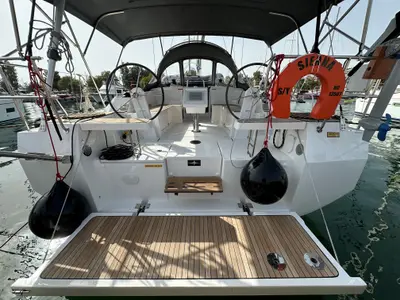 Deck of Melina, a Bavaria C38 sailboat at Athens, Greece