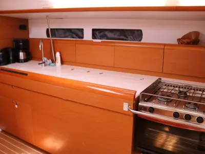 Galley of Nomia, a Jeanneau Sun Odyssey 469 sailboat at San Miguel de Abona, Spain