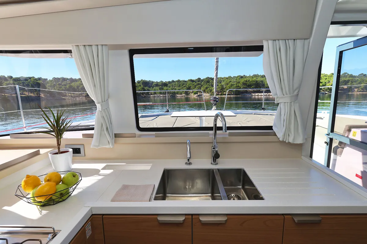 Galley of Mela, a Bali 4.4 catamaran at Grad Šibenik, Croatia