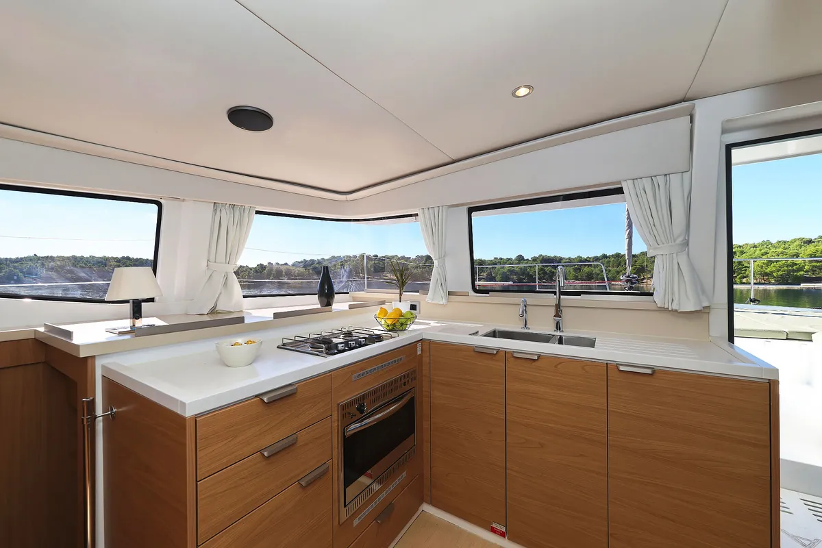 Galley of Mela, a Bali 4.4 catamaran at Grad Šibenik, Croatia