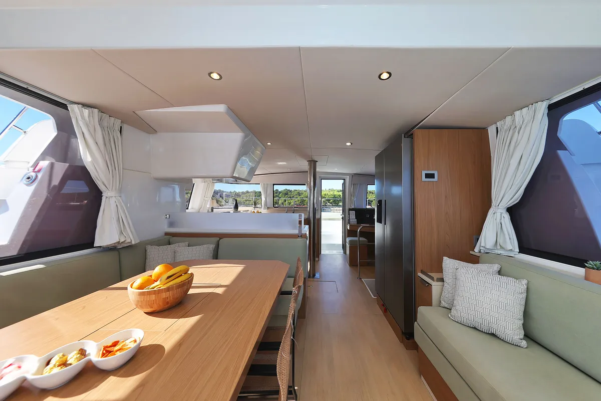 Salon of Mela, a Bali 4.4 catamaran at Grad Šibenik, Croatia