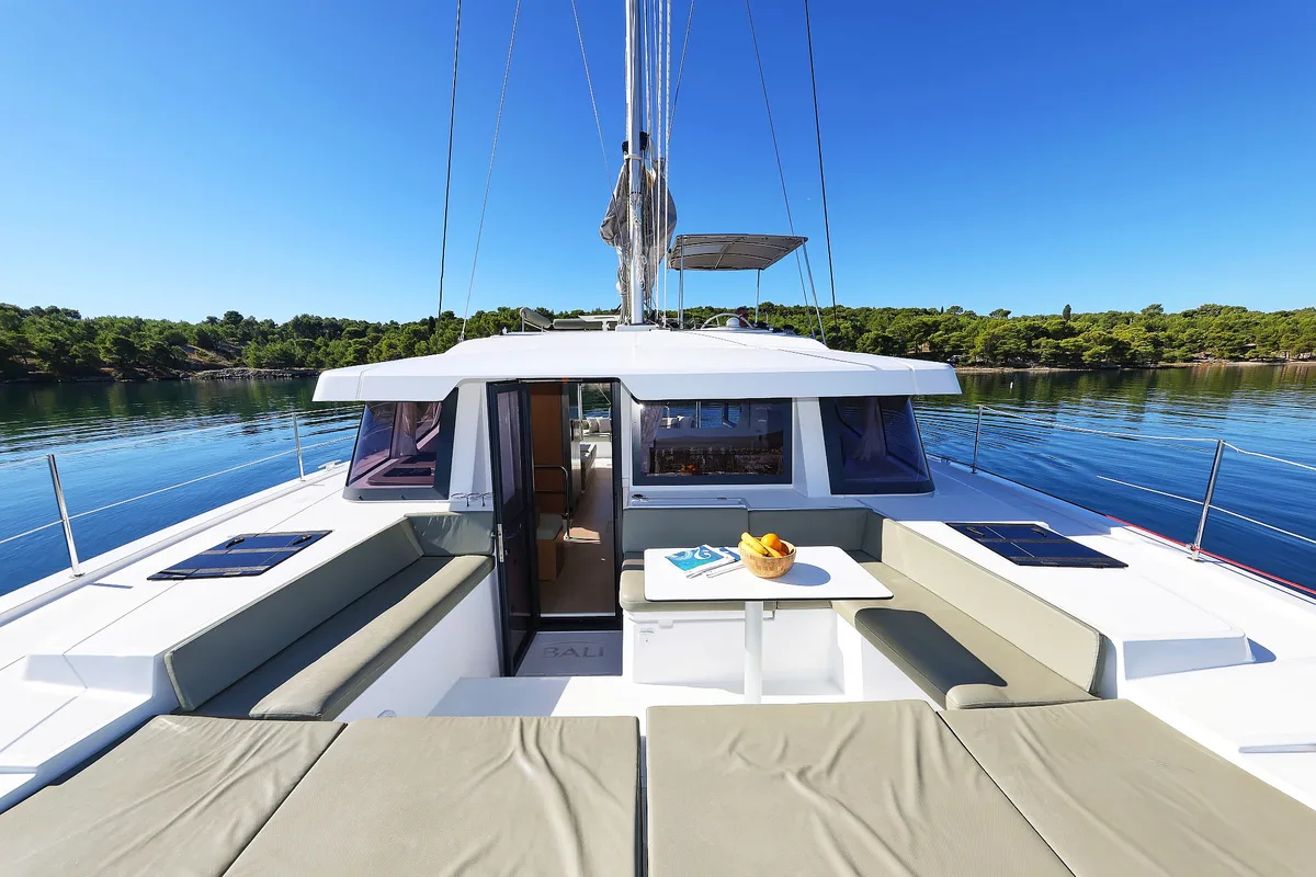 Deck of Mela, a Bali 4.4 catamaran at Grad Šibenik, Croatia