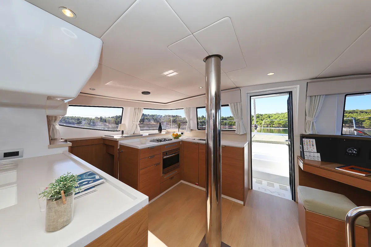 Galley of Mela, a Bali 4.4 catamaran at Grad Šibenik, Croatia