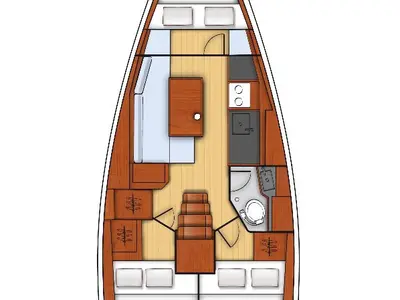 Floor plan of Ohana, a Beneteau Oceanis 35 sailboat at Tonnarella, Italy