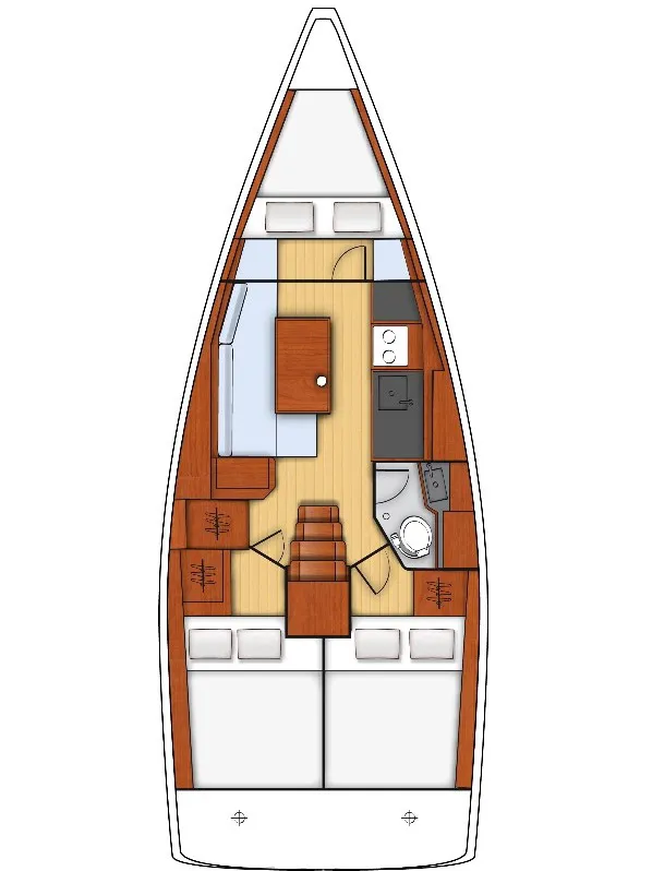 Floor plan of Ohana, a Beneteau Oceanis 35 sailboat at Tonnarella, Italy