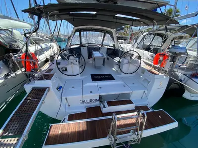 Cockpit of Callidora, a Beneteau Oceanis 45 sailboat at Municipal Unit of Rhodes, Greece
