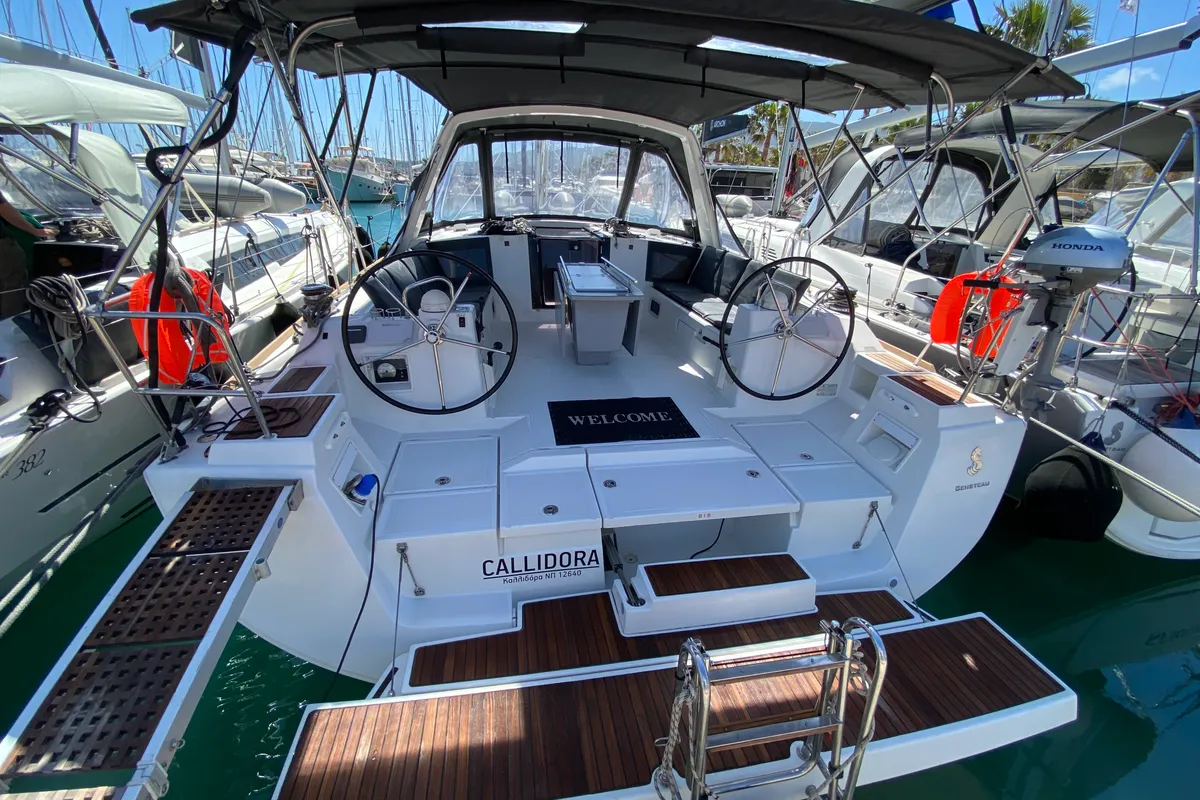 Cockpit of Callidora, a Beneteau Oceanis 45 sailboat at Municipal Unit of Rhodes, Greece