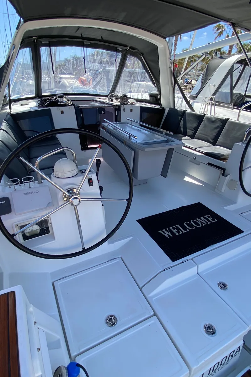 Cockpit of Callidora, a Beneteau Oceanis 45 sailboat at Municipal Unit of Rhodes, Greece