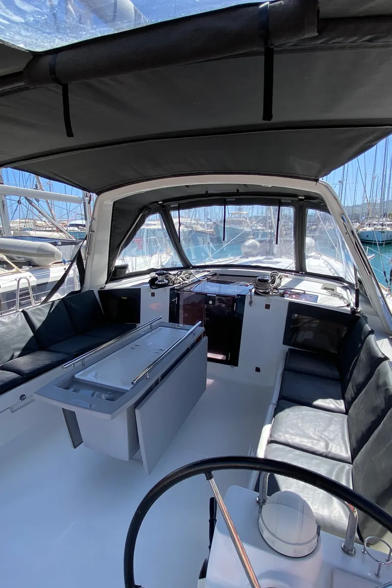 Cockpit of Callidora, a Beneteau Oceanis 45 sailboat at Municipal Unit of Rhodes, Greece