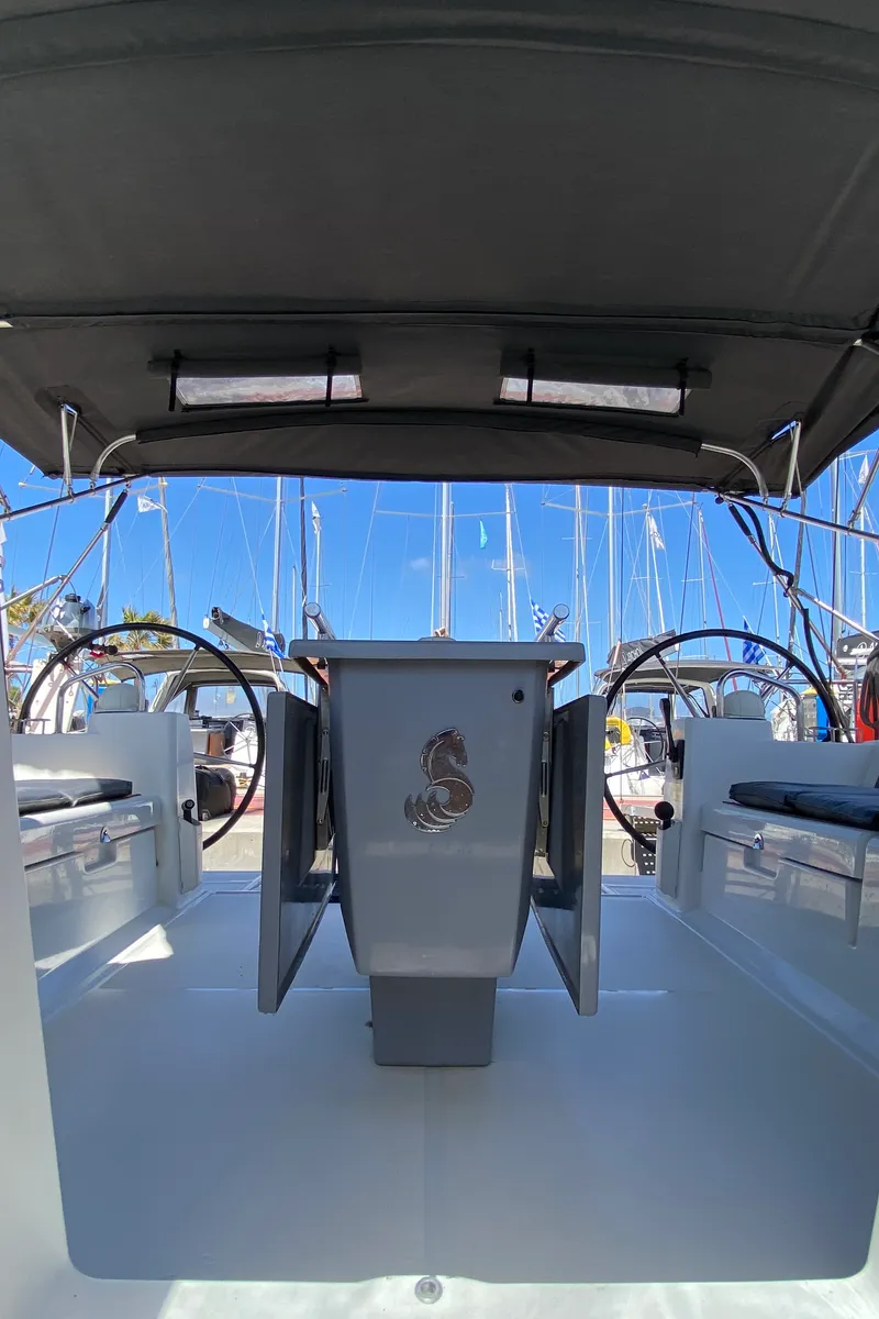 Cockpit of Callidora, a Beneteau Oceanis 45 sailboat at Municipal Unit of Rhodes, Greece