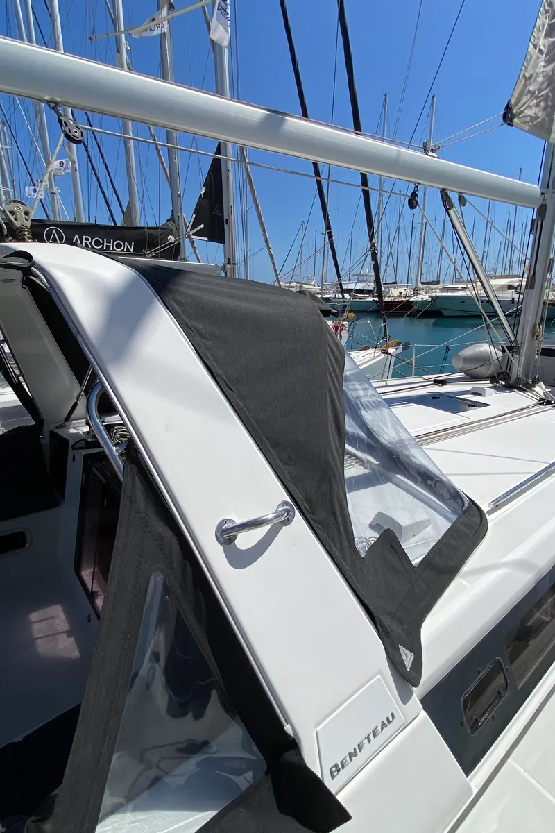 Exterior view of Callidora, a Beneteau Oceanis 45 sailboat at Municipal Unit of Rhodes, Greece
