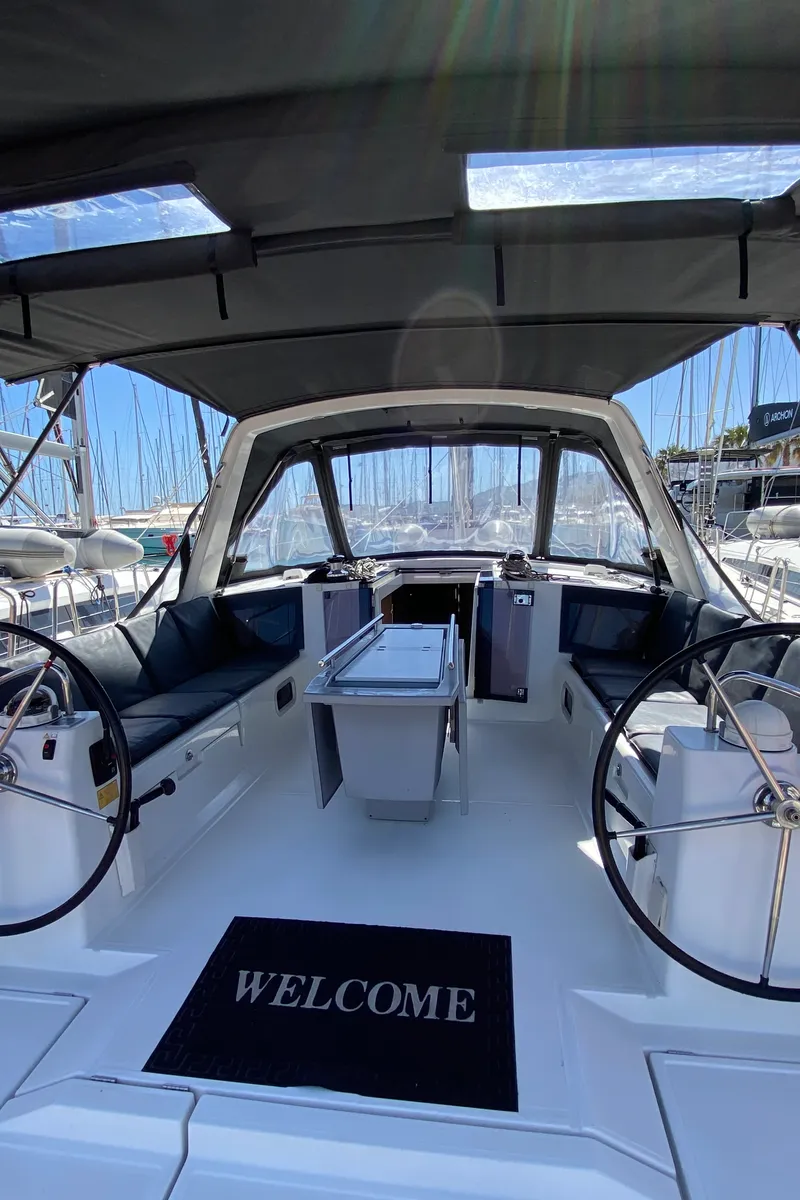 Cockpit of Callidora, a Beneteau Oceanis 45 sailboat at Municipal Unit of Rhodes, Greece