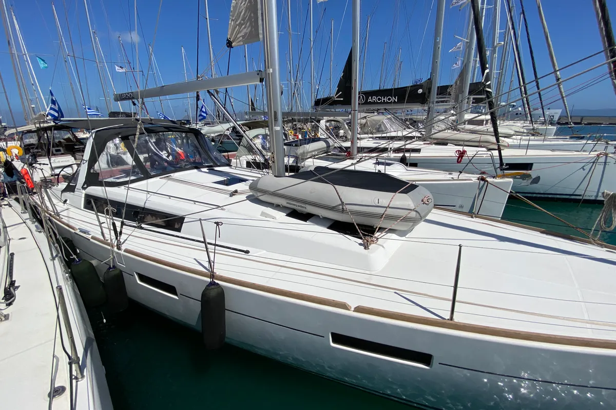 Exterior view of Callidora, a Beneteau Oceanis 45 sailboat at Municipal Unit of Rhodes, Greece