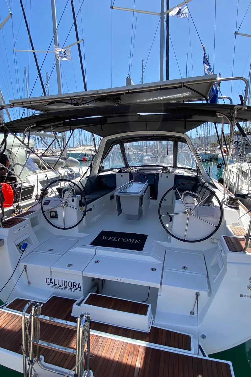 Cockpit of Callidora, a Beneteau Oceanis 45 sailboat at Municipal Unit of Rhodes, Greece