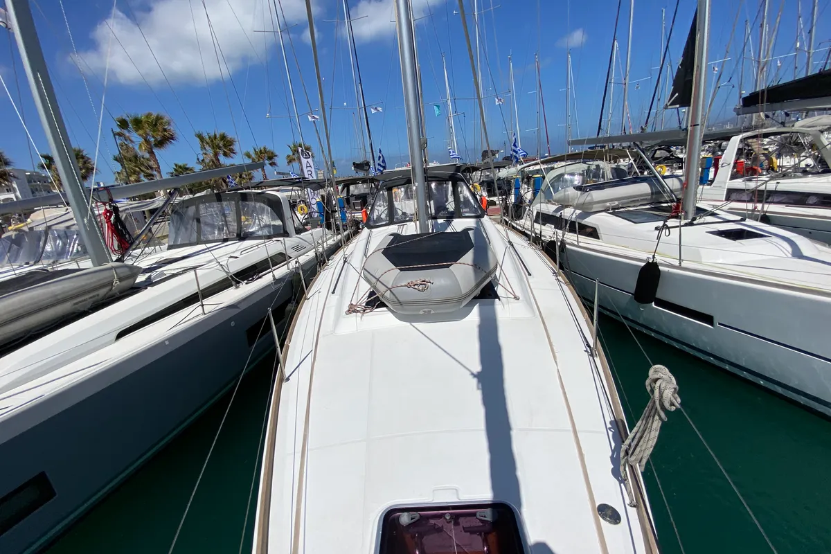 Exterior view of Callidora, a Beneteau Oceanis 45 sailboat at Municipal Unit of Rhodes, Greece