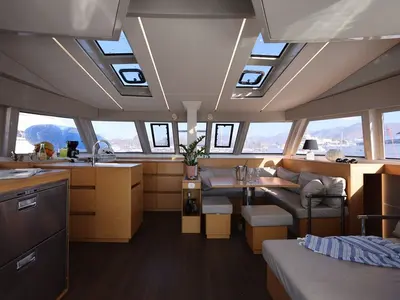 Salon of Sithonia, a Nautitech 46 Fly catamaran at Athens, Greece