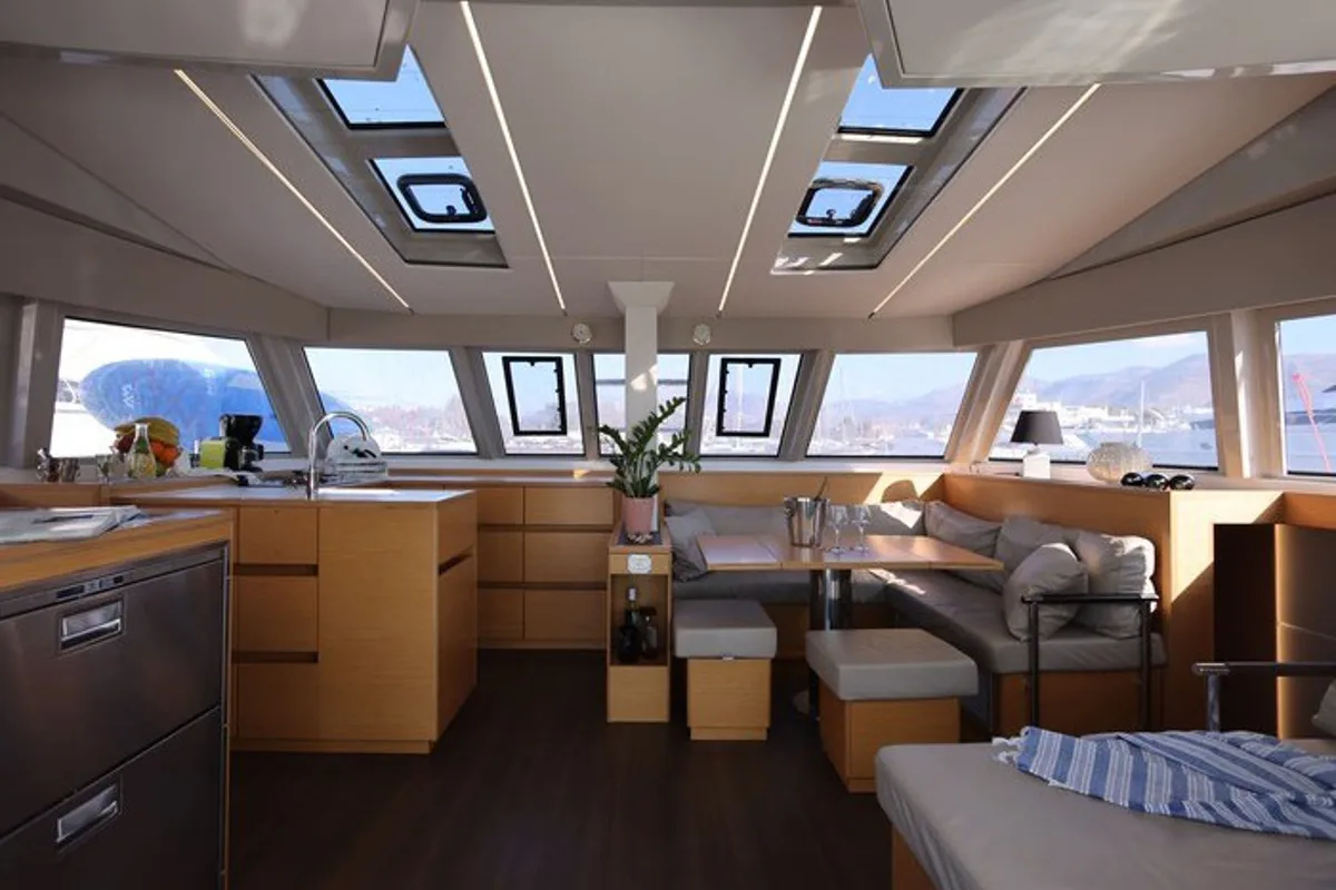 Salon of Sithonia, a Nautitech 46 Fly catamaran at Athens, Greece
