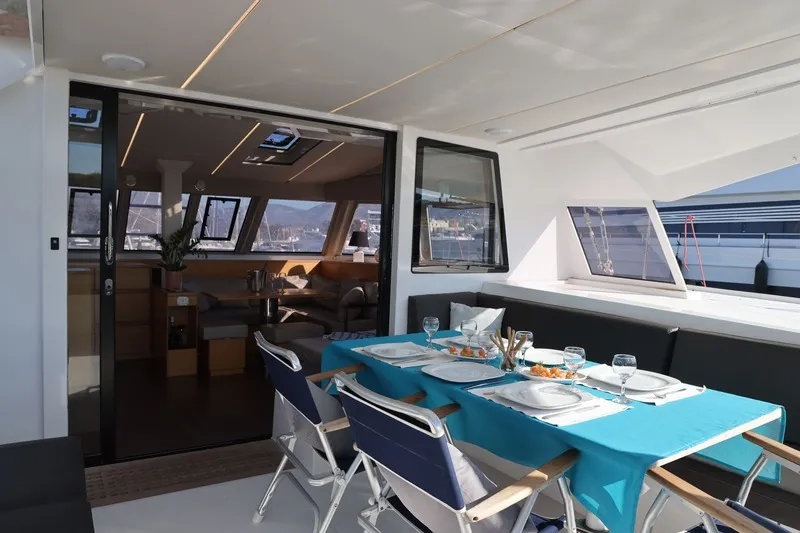 Deck of Sithonia, a Nautitech 46 Fly catamaran at Athens, Greece