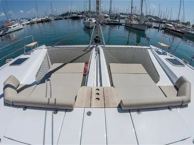 Deck of Sithonia, a Nautitech 46 Fly catamaran at Athens, Greece
