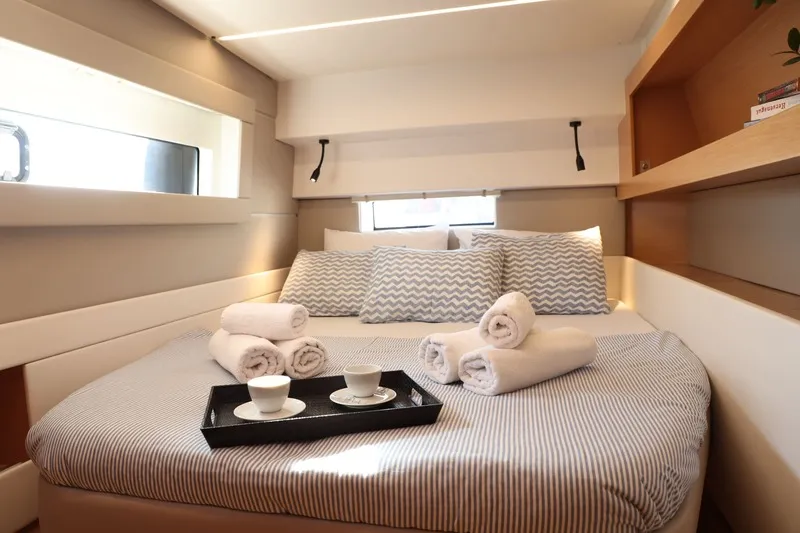 Cabin on Sithonia, a Nautitech 46 Fly catamaran at Athens, Greece