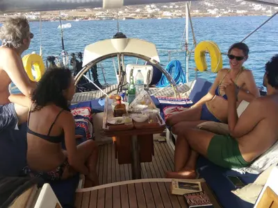 Osyan, a Dufour Dynamique 62 sailboat at Parikia, Greece
