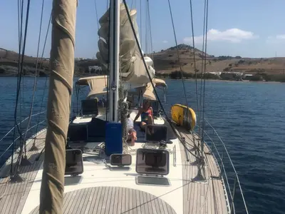 Osyan, a Dufour Dynamique 62 sailboat at Parikia, Greece