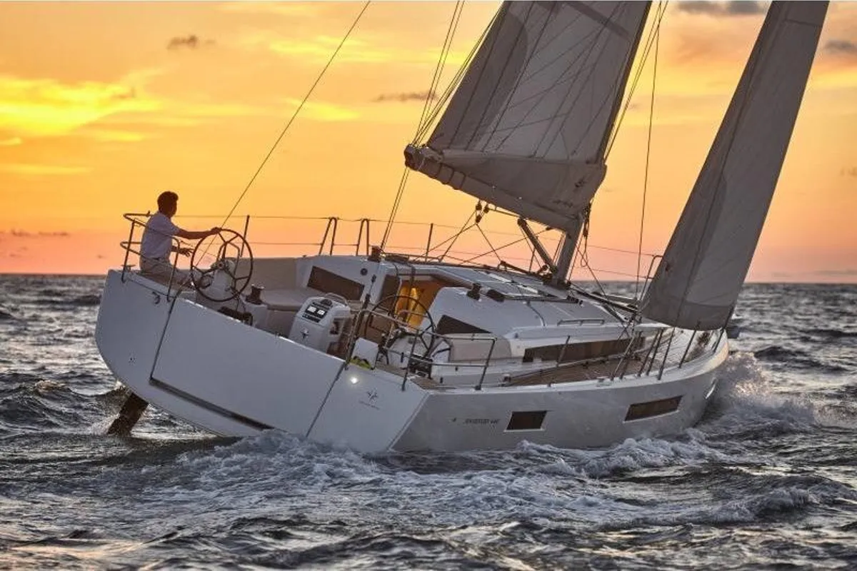 Exterior view of Apollonas, a Jeanneau Sun Odyssey 440 sailboat at Kontokali, Greece