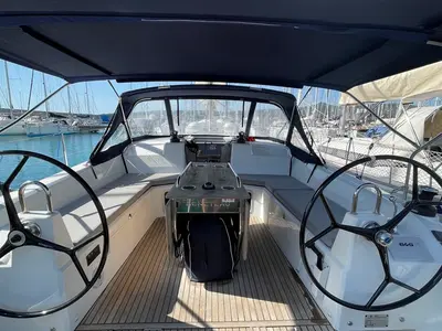 Cockpit of Vela, a Beneteau Oceanis 40.1 sailboat at Rosignano Solvay, Italy