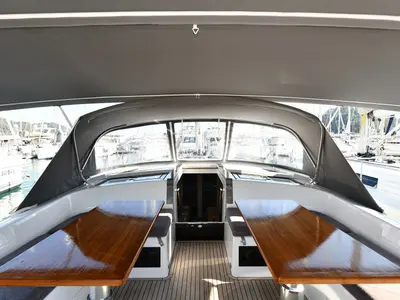 Cockpit of Yassica, a Hanse 460 sailboat at Fethiye, Turkey