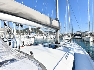 Deck of Yassica, a Hanse 460 sailboat at Fethiye, Turkey
