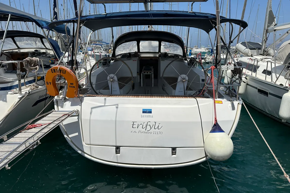 Exterior view of Erifyli, a Bavaria Cruiser 41 sailboat at Kos, Greece