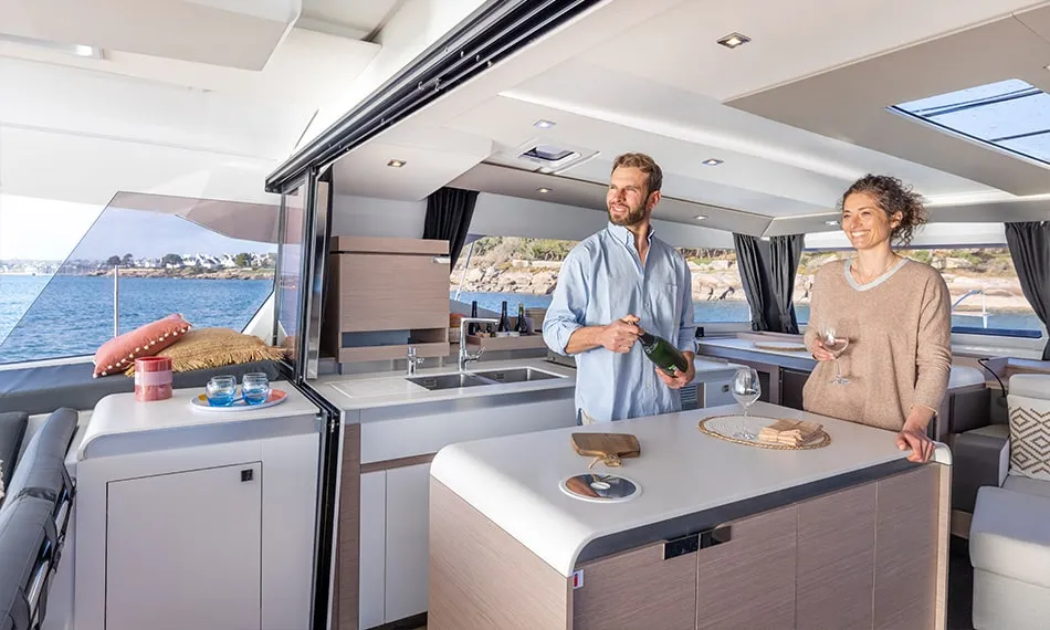 Head on Ocean Eye, a Fountaine Pajot Aura 51 catamaran at Trogir, Croatia