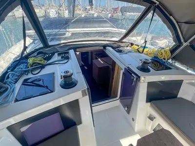 Cockpit of Perle, a Dufour 41 sailboat at Hyères, France