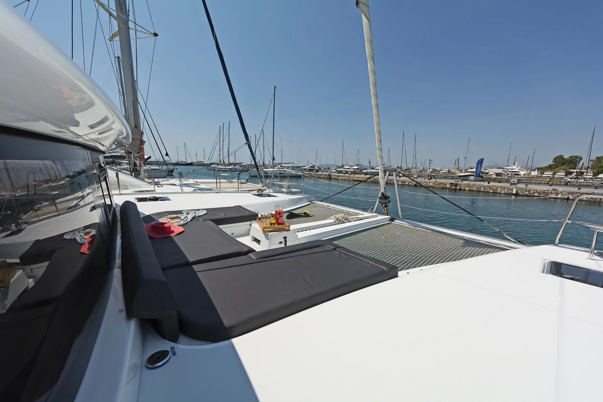 Deck of No Worries, a Lagoon 46 catamaran at Municipal Unit of Rhodes, Greece