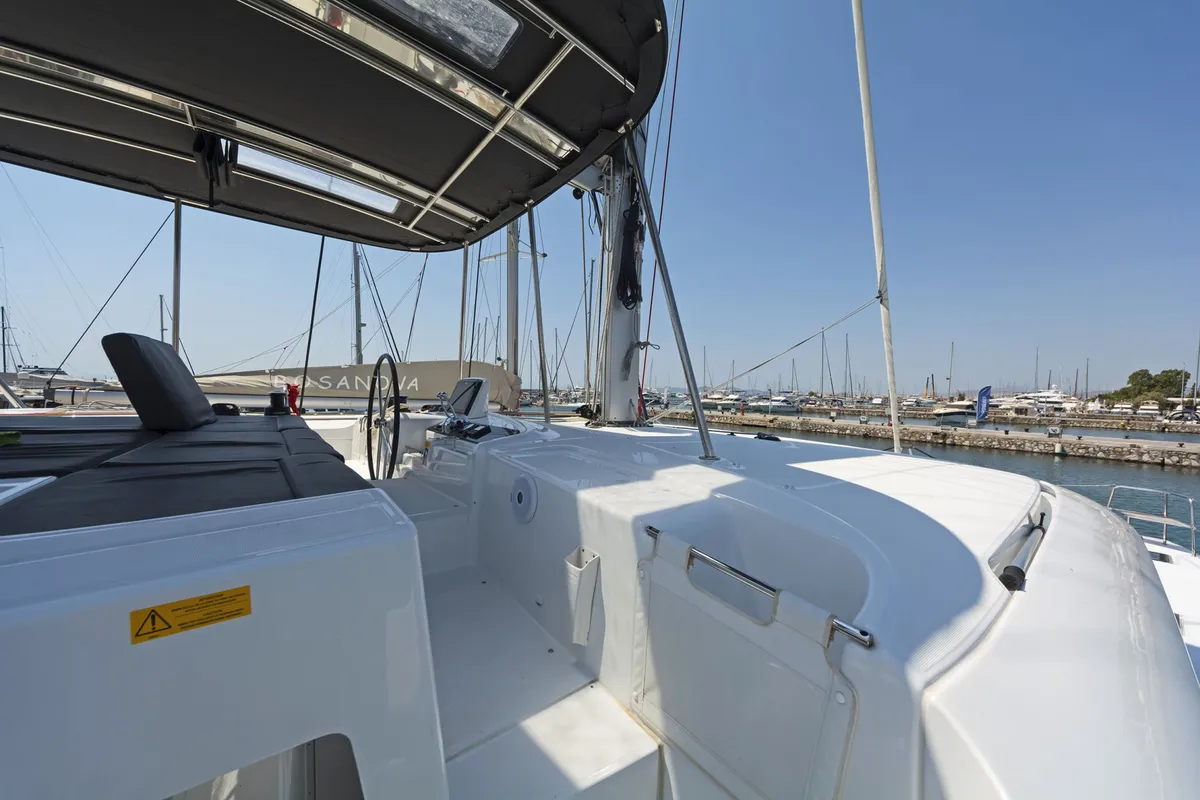 Cockpit of No Worries, a Lagoon 46 catamaran at Municipal Unit of Rhodes, Greece