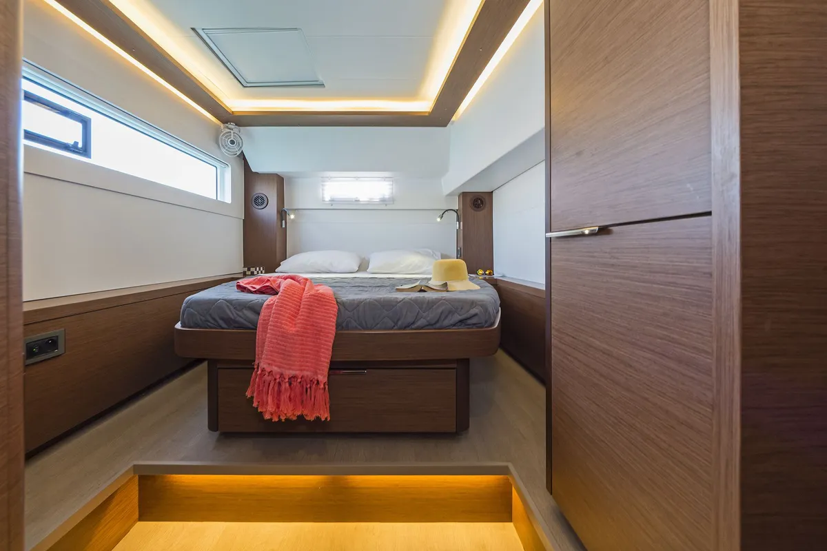 Cabin on No Worries, a Lagoon 46 catamaran at Municipal Unit of Rhodes, Greece